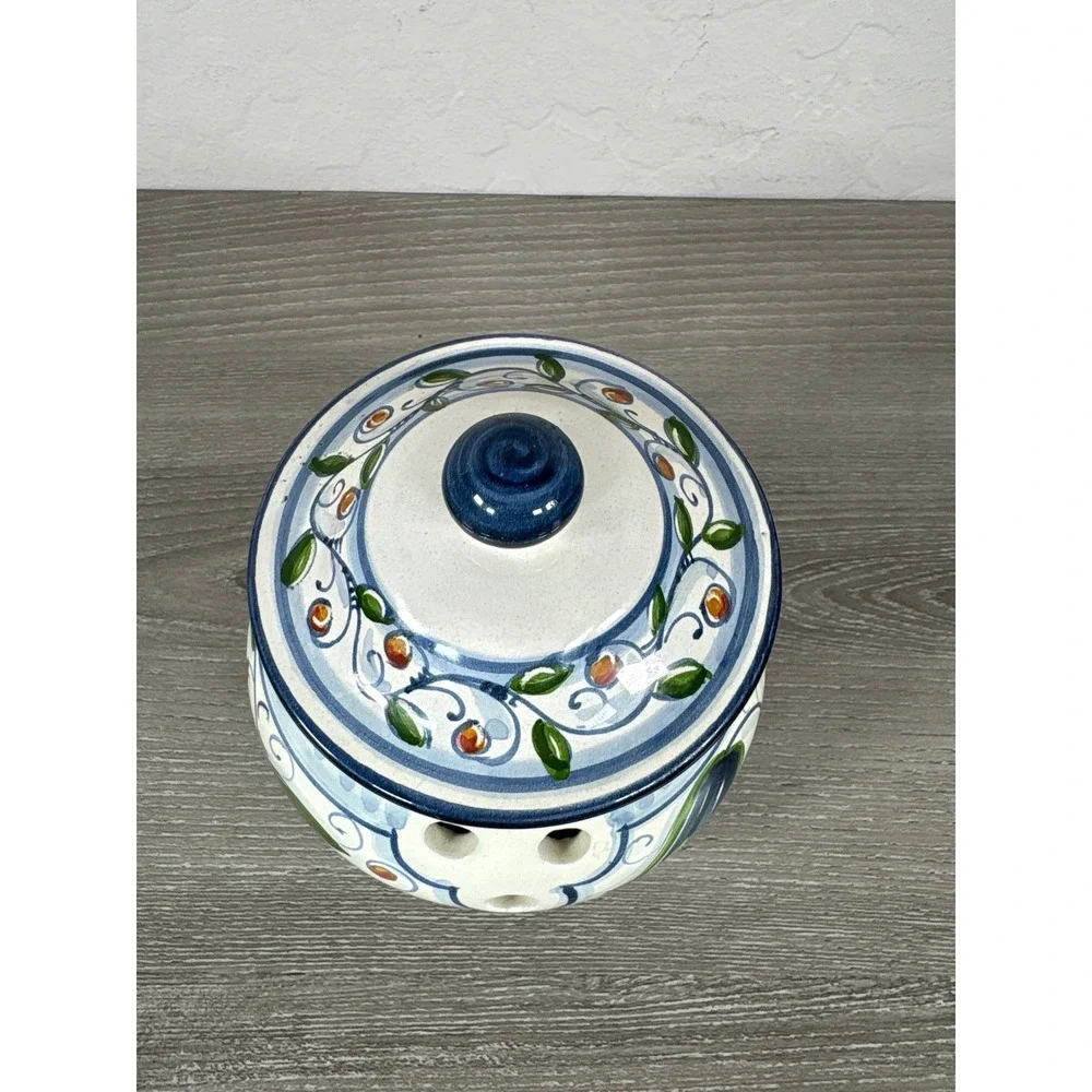 Rampini Italy Hand Painted Ceramic Aglio Garlic Jar Keeper Canister Venezia